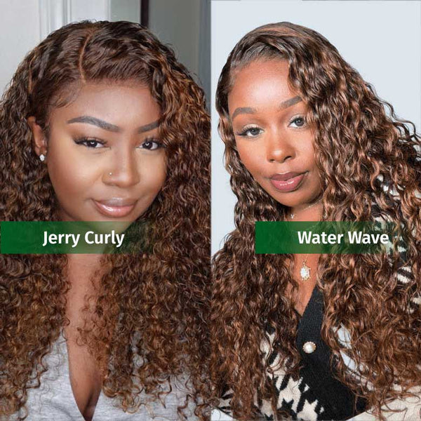 $100 OFF | Code: SAVE100 Piano Brown Highlight Color Jerry Curl /Water Wave Lace Front Wig