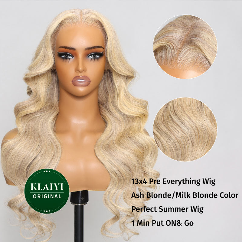 $100 OFF| Code: SAVE100 Klaiyi Ash Blonde 13x4 Pre-everything Put On and Go Glueless Lace Front Wig