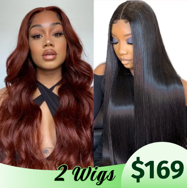 $169 Get 2 Wigs |  13x4 Lace Front Wigs Reddish Brown  Body Wave Glueless Lace Wigs + 4x4x0.75 Lace Part Wig Straight Hair Natural Color Wig Flash Sale