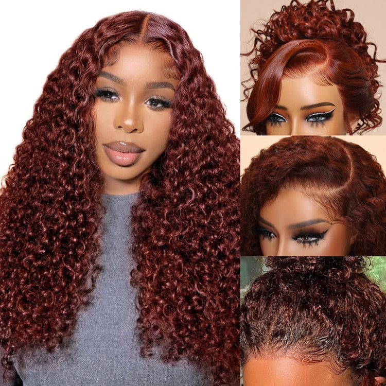 Klaiyi Reddish Brown 13x4 Pre-Everything™ Lace Frontal Wig Jerry Curly Put On and Go Glueless Wig Human Hair