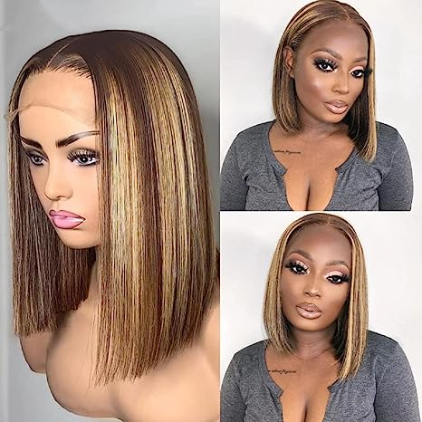 $200 OFF| Ship in 24hrs| 180% Density Pre Cut Lace Wig Ombre Highlight Piano Brown Short Bob Wear Go Wig Flash Sale