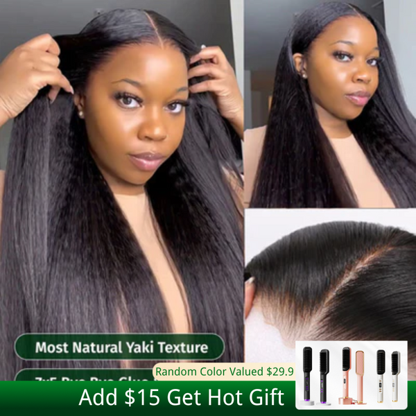 Klaiyi Natural Color Yaki Straight  7x5  Pre Everything Put On and Go Glueless Lace Wigs Flash Sale