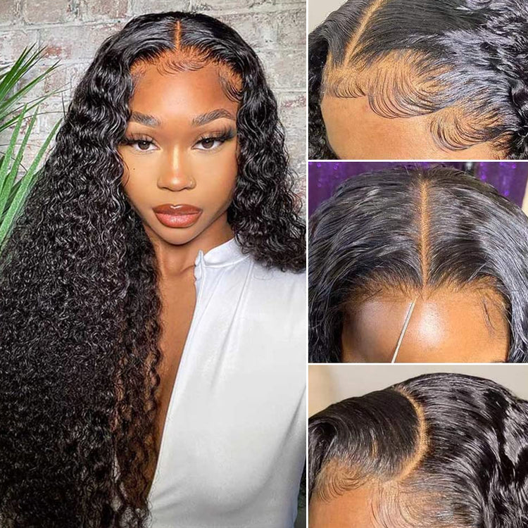 Klaiyi 7x5 Pre-Cut Lace Wig Bleach Knots Wigs Put On and Go Jerry Curly Human Hair Wig Beginner Wig