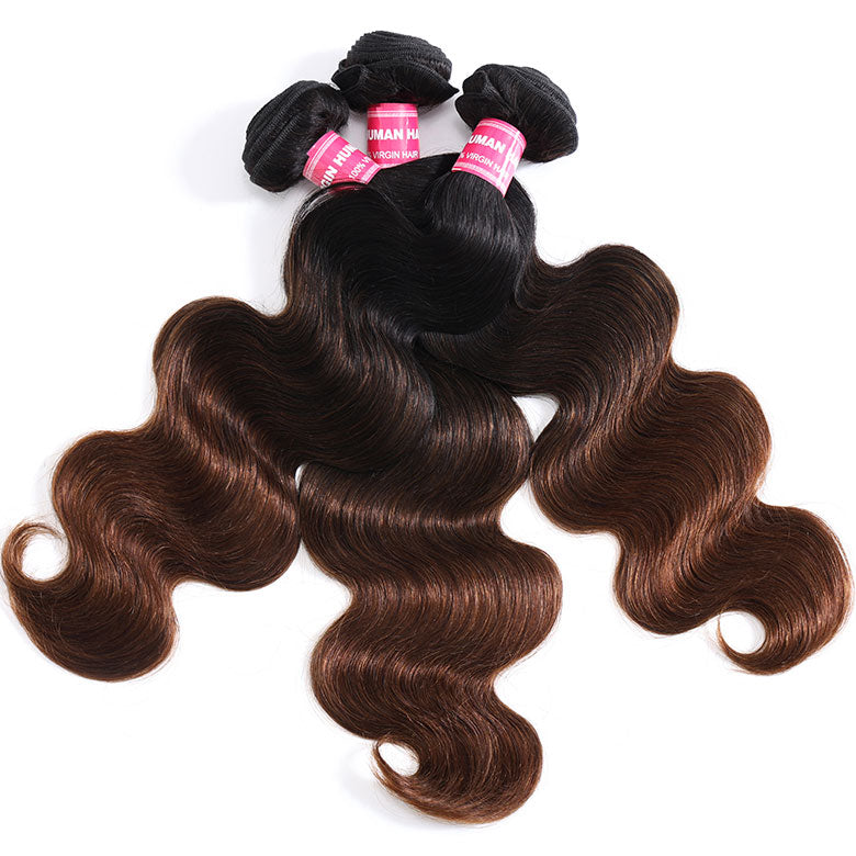 Klaiyi Black to Chestnut Brown Ombre Body Wave Human Hair Bundles Flash Sale