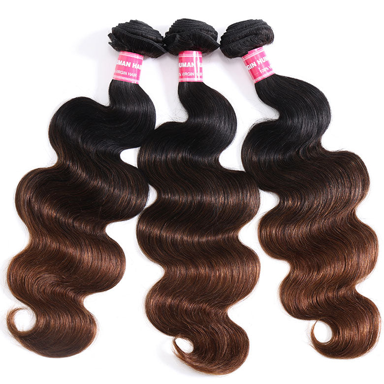 Klaiyi Black to Chestnut Brown Ombre Body Wave Human Hair Bundles Flash Sale