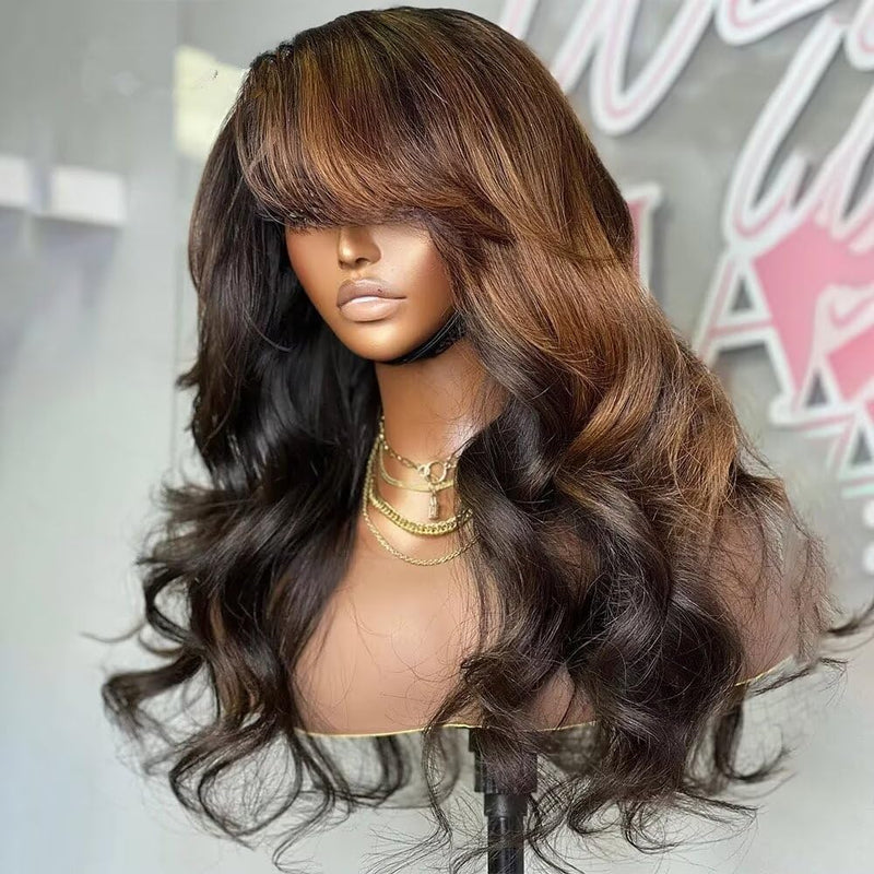 Klaiyi Bye Bye Knots Wig 7x5 Glueless Lace Black to Chestnut Brown Ombre Loose Wave Wig With Bleached Knots Flash Sale