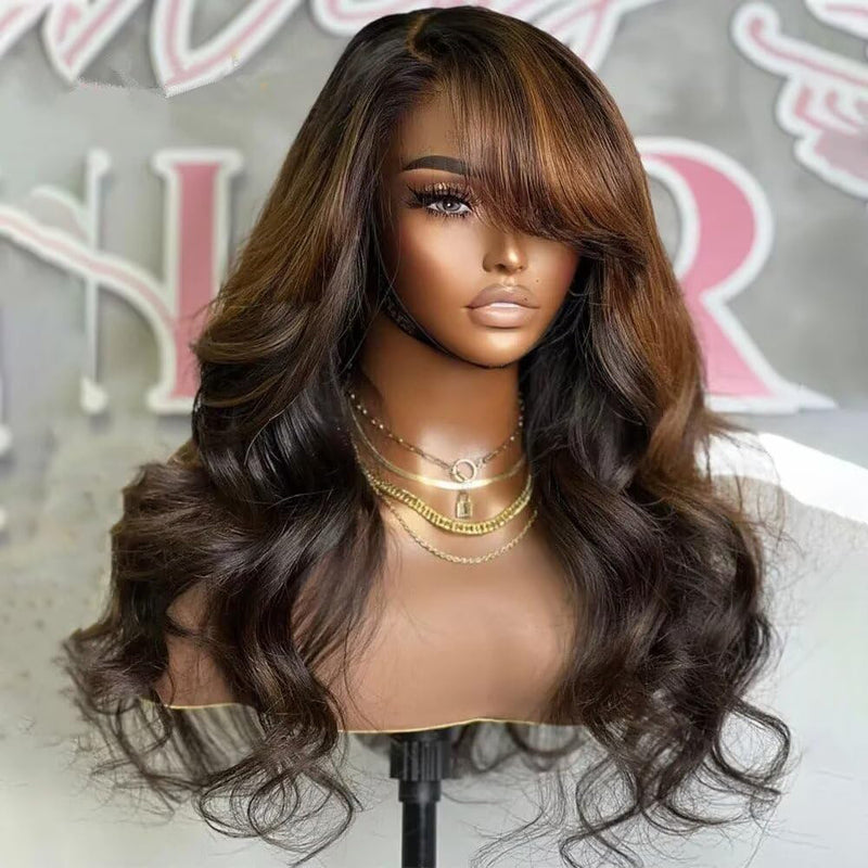 Klaiyi Bye Bye Knots Wig 7x5 Glueless Lace Black to Chestnut Brown Ombre Loose Wave Wig With Bleached Knots Flash Sale