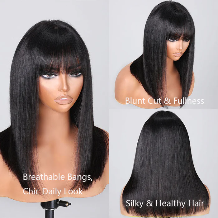 Down To $59 | Klaiyi Bob Wig With Bangs Wig Glueless Machine Made Beginner Friendly Human Hair Wig Flash Sale