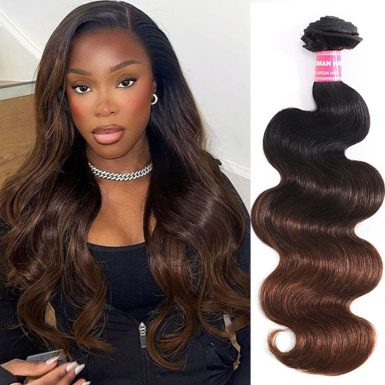 Klaiyi Black to Chestnut Brown Ombre Body Wave Human Hair Bundles Flash Sale