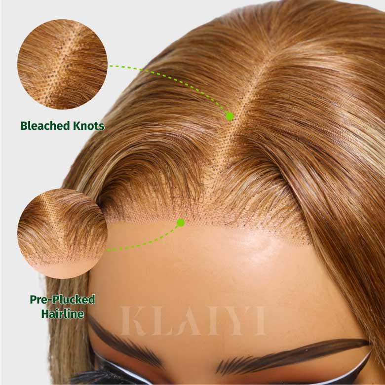 Klaiyi Ombre Highlight Blonde Body Wave 7x5 Bye Bye Knots Lace Wig Human Hair Put on and go Wigs