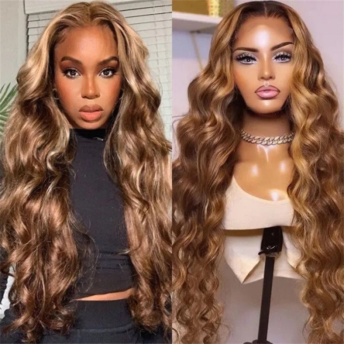 Klaiyi Ombre Highlight Blonde Body Wave 7x5 Bye Bye Knots Lace Wig Human Hair Put on and go Wigs