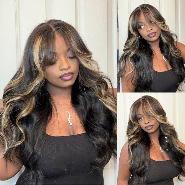 $100 OFF | Code: SAVE100   Klaiyi Balayage Blonde Highlights Body Wave Pre everything Wig Precolored Ombre Hair Flash Sale