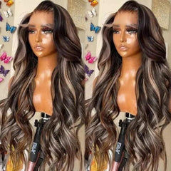 Extra 50% Off Code HALF50 | Klaiyi 7x5 Natural Color With Peek A Boo Blonde Highlights Body Wave Wig with Baby Hair Put on and go Glueless WIg