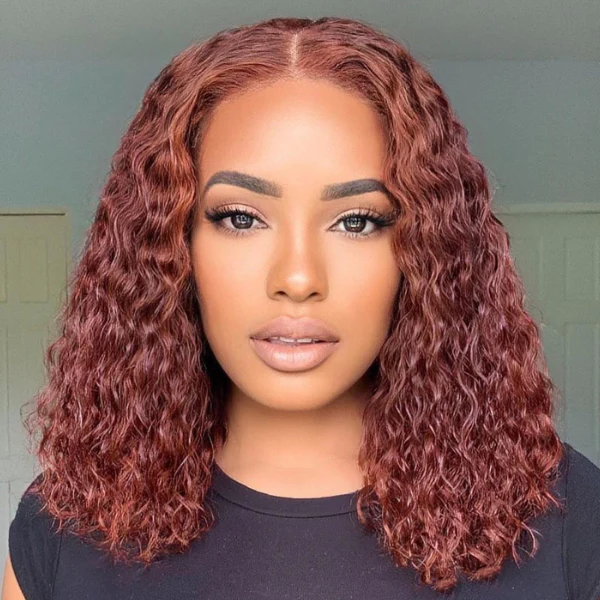 Klaiyi Pre-cut Lace Put On and Go Auburn Color Water Wave Reddish Brown Color Wigs Flash Sale