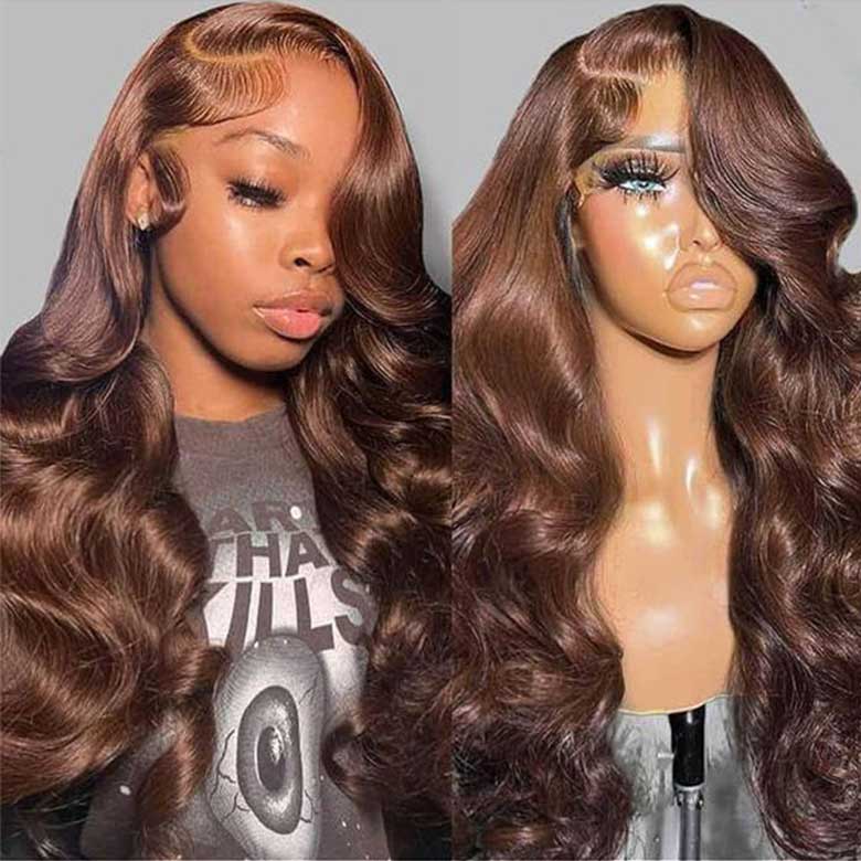 Klaiyi Ombre Chestnut Brown Body Wave 7x5 Bye Bye Knots Wig Put On and go Glueless Wig Human Hair