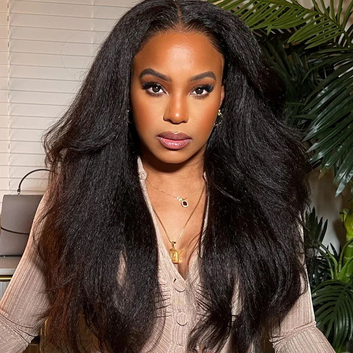 Klaiyi Kinky Straight Put On and Go Pre-Cut 4x4 Glueless Lace Closure Wig Human Hair Flash Sale