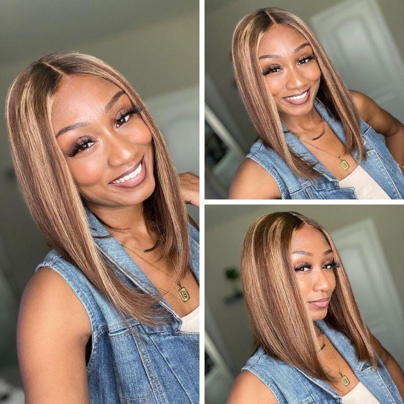 Sencond Wig Only $10 |  Klaiyi Ombre Blonde Highlight 180% Straight Bob 13x4 Lace Frontal Wig Flash Sale