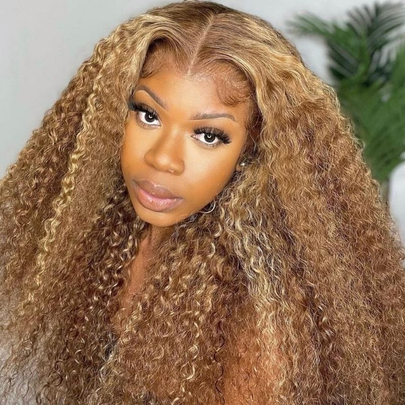 Klaiyi Put On and Go Pre Cut Lace Wig 6x4.75 Lace Closure Honey Blonde Highlight  Body Wave Or Jerry Curl Or Straight Flash Sale