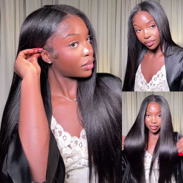 $100 OFF | Code: SAVE100 Klaiyi New Yaki Straight V Part Wig Upgrade U Part Wig Meets Real Scalp Ready To Wear Glueless Wig