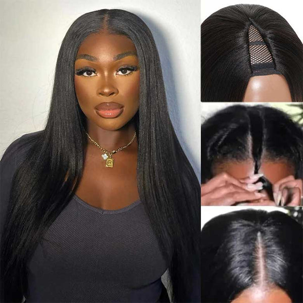 $100 OFF | Code: SAVE100 Klaiyi New Yaki Straight V Part Wig Upgrade U Part Wig Meets Real Scalp Ready To Wear Glueless Wig