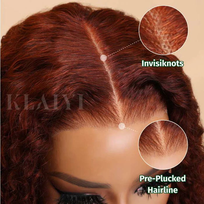 Klaiyi Reddish Brown Color 13x4 Lace Frontal Wig 18-24 Inch Flash Sale