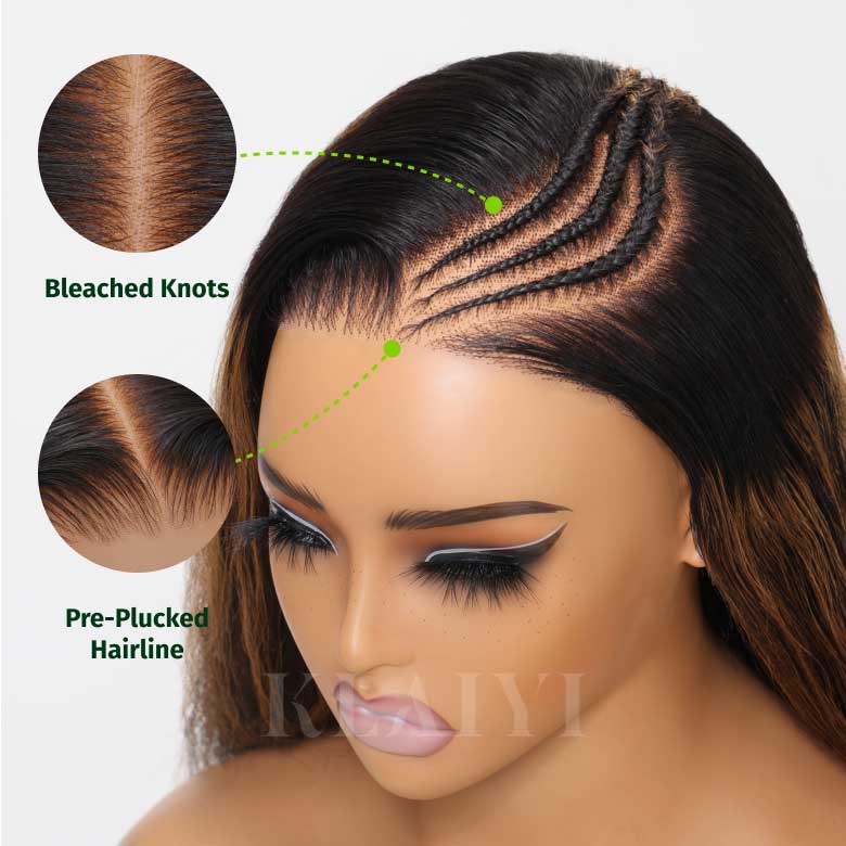 Klaiyi Ombre Brown Balayage Highlight Body Wave 7x5 Bye Bye Knots Wig Precolored Human Hair Lace Wig
