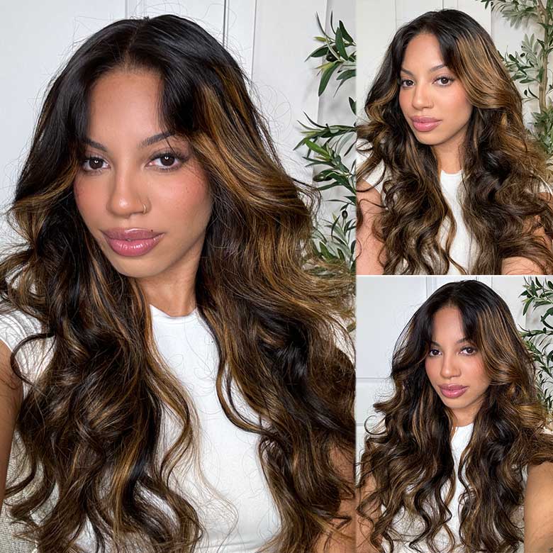 Extra 50% Off Code HALF50 | Klaiyi Dark Root Brown Balayage Highlight Body Wave Bye Bye Knots Wig