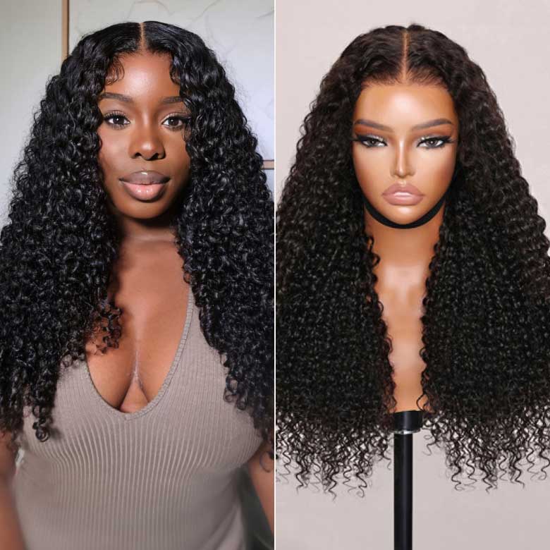 Klaiyi 7x5 Pre-Cut Lace Wig Bleach Knots Wigs Put On and Go Jerry Curly Human Hair Wig Beginner Wig