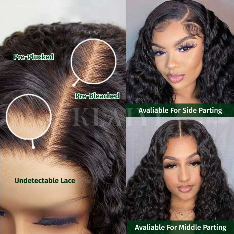 Klaiyi Water Wave 7x5 Bye Bye Knots Wig Put On and Go Glueless Human Hair Wigs Natural Black Color