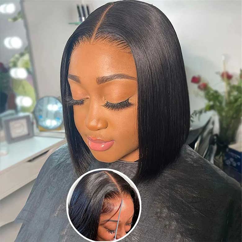 Klaiyi Put On and Go Glueless Bob Wig 13x4 Pre everything/ 7×5 Bye Bye Knots Pre-Cut Lace Closure Wig Beginner Friendly Flash Sale