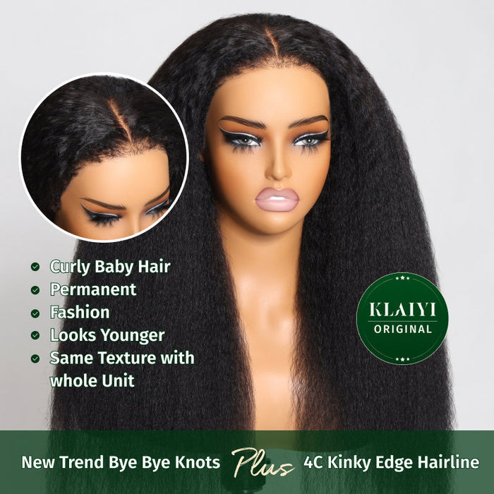 Extra 70% OFF | Klaiyi Yaki Straight Put On and Go Glueless Lace Wigs 7x5 Bye Bye Knots Pre-cut Human Hair Lace Wig Kinky Straight