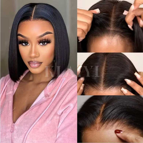 Klaiyi Put On and Go Glueless Bob Wig 13x4 Pre everything/ 7×5 Bye Bye Knots Pre-Cut Lace Closure Wig Beginner Friendly Flash Sale