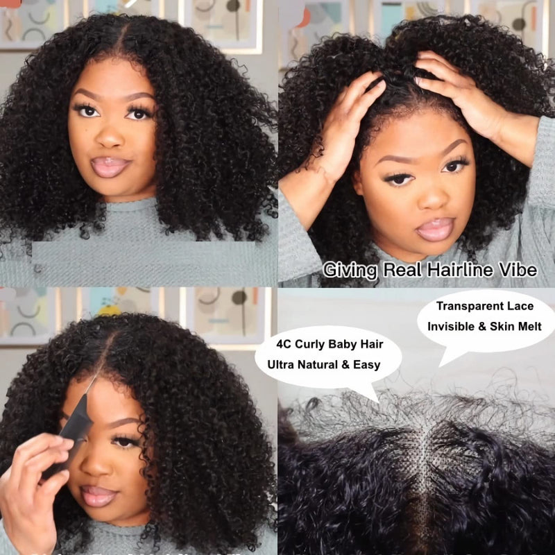 Extra 70% OFF |Klaiyi Kinky Curly 7x5 Bye Bye Knots Wigs with 4C Realistic Kinky Edge