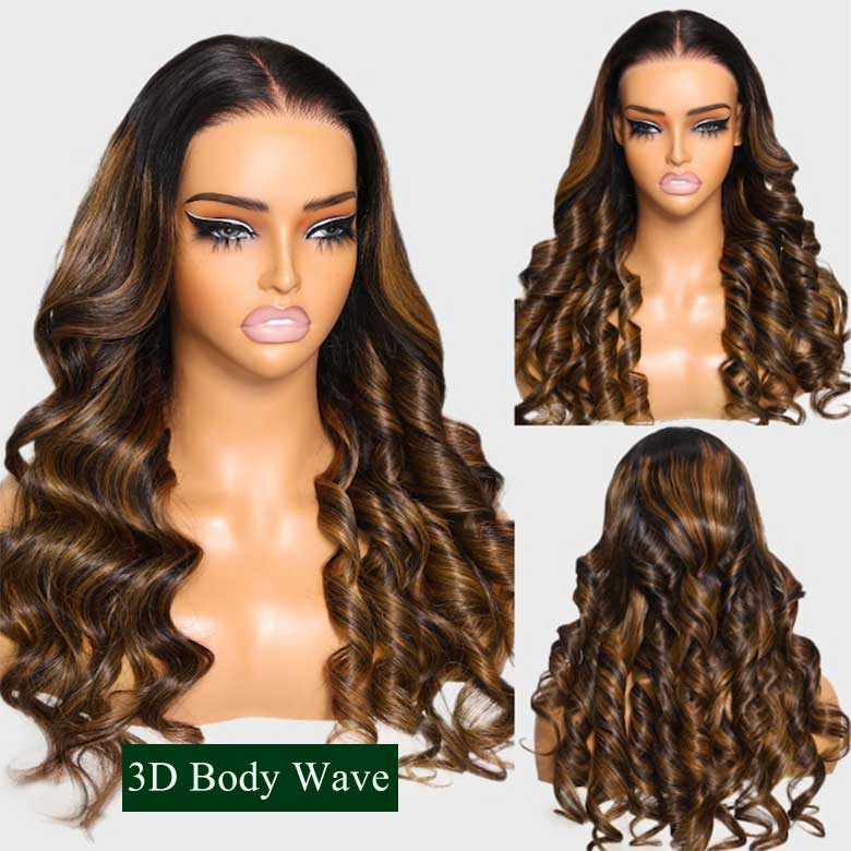 Klaiyi Ombre Brown Balayage Highlight Body Wave 7x5 Bye Bye Knots Wig Precolored Human Hair Lace Wig