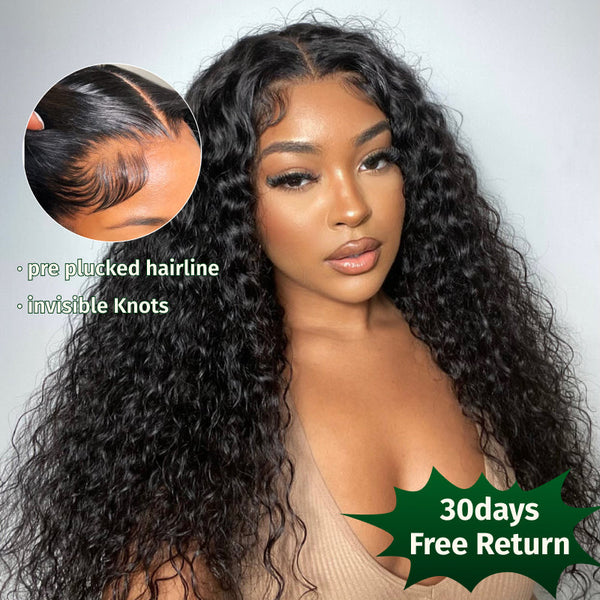 Klaiyi 13x4 Water Wave Pre-Everything™ Lace Frontal Wig Put On and Go Byebye Glue Lace Front Wigs with Invisible Knots