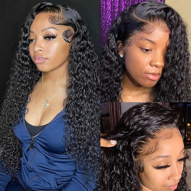 Flash Sale Klaiyi 7x5 Bye Bye Knots Pre-cut Lace Put On and Go Glueless Wig Water Wave Human Hair Wigs