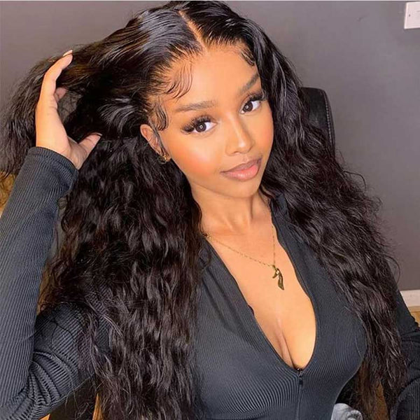 Klaiyi 13x4 Water Wave Pre-Everything™ Lace Frontal Wig Put On and Go Byebye Glue Lace Front Wigs with Invisible Knots