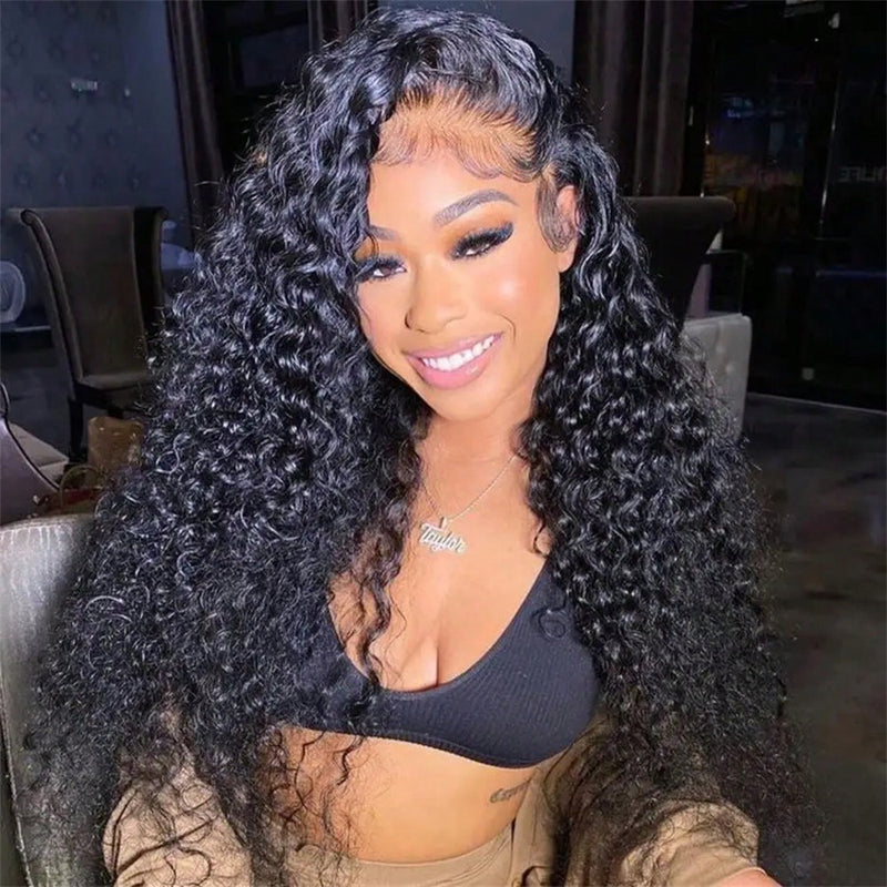 Klaiyi Water Wave 7x5 Bye Bye Knots Wig Put On and Go Glueless Human Hair Wigs Natural Black Color