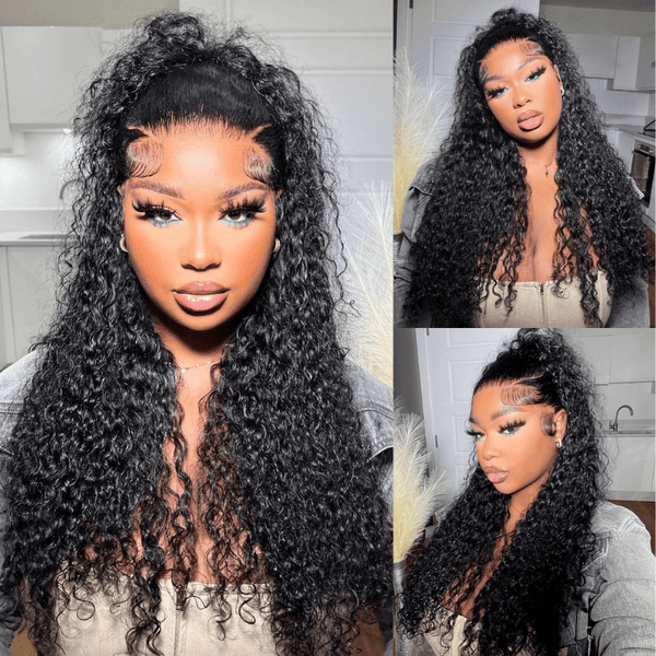 Klaiyi 13x4 Water Wave Pre-Everything™ Lace Frontal Wig Put On and Go Byebye Glue Lace Front Wigs with Invisible Knots