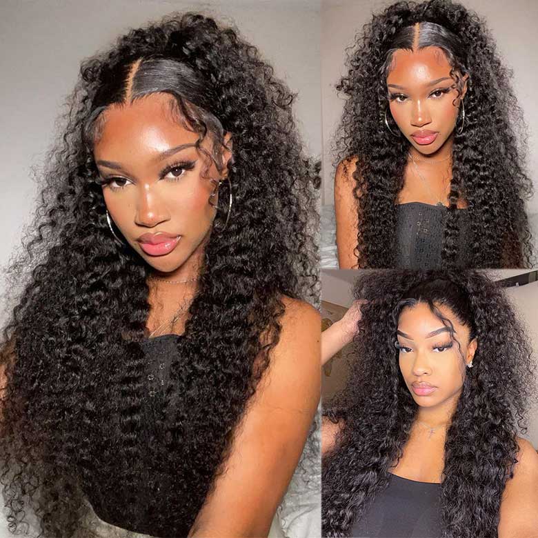 Klaiyi Water Wave 7x5 Bye Bye Knots Wig Put On and Go Glueless Human Hair Wigs Natural Black Color