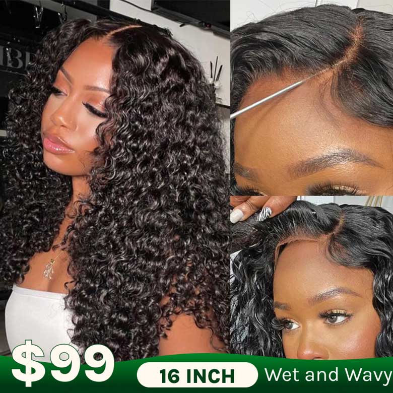 Flash Sale Klaiyi 7x5 Bye Bye Knots Pre-cut Lace Put On and Go Glueless Wig Water Wave Human Hair Wigs