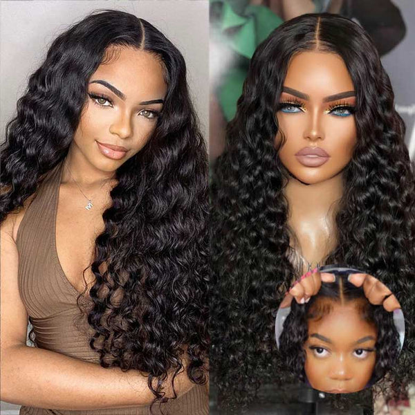 Extra 70% OFF | Klaiyi 13x4 Water Wave Pre-Everything Lace Frontal Wig Put On and Go Byebye Glue Lace Front Wigs with Invisible Knots