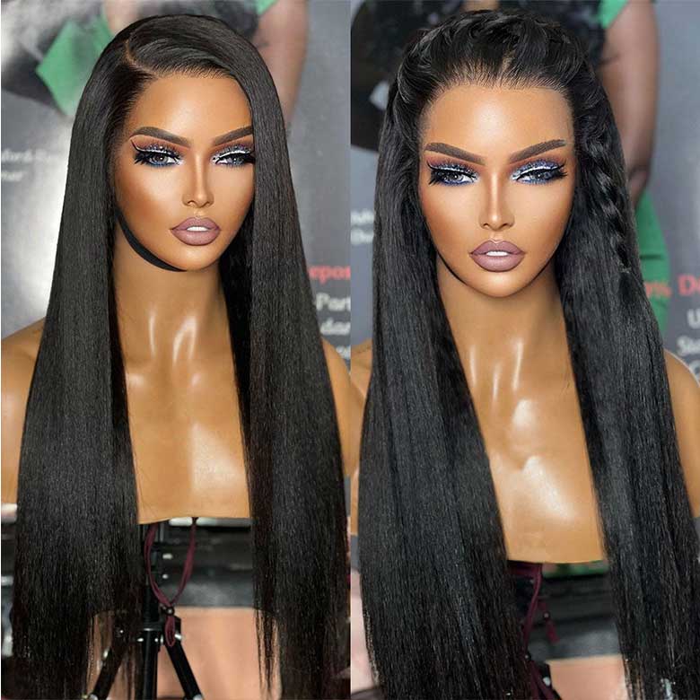 Klaiyi Yaki Straight  sporty wear go wig 7x5 Put On and Go Glueless Lace Wigs Flash Sale