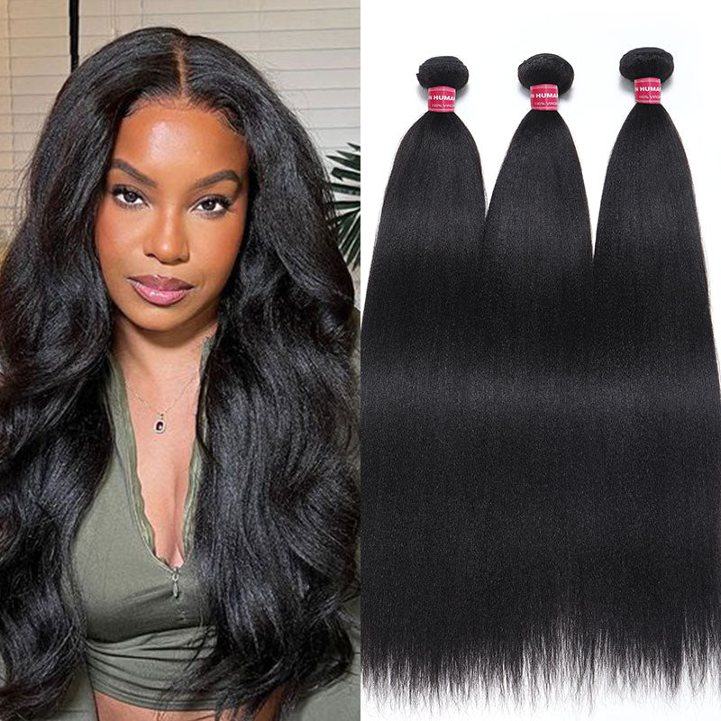 Klaiyi Light Yaki Straight Human Hair Bundles Most Natural Yaki Weave 2/3/4 Bundles/Pack