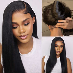 Klaiyi Yaki Straight Put On and Go Glueless Lace Wigs 7x5 Bye Bye Knots Pre-cut Human Hair Lace Wig Kinky Straight