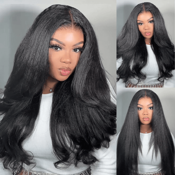 Klaiyi 13x4 Pre-Everything Yaki Straight Put On and Go Glueless Wig Real Ear to Ear Full Frontal Human Hair Silk Press Look Hair