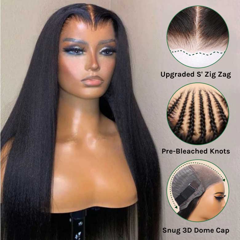 Klaiyi Yaki Straight  sporty wear go wig 7x5 Put On and Go Glueless Lace Wigs Flash Sale