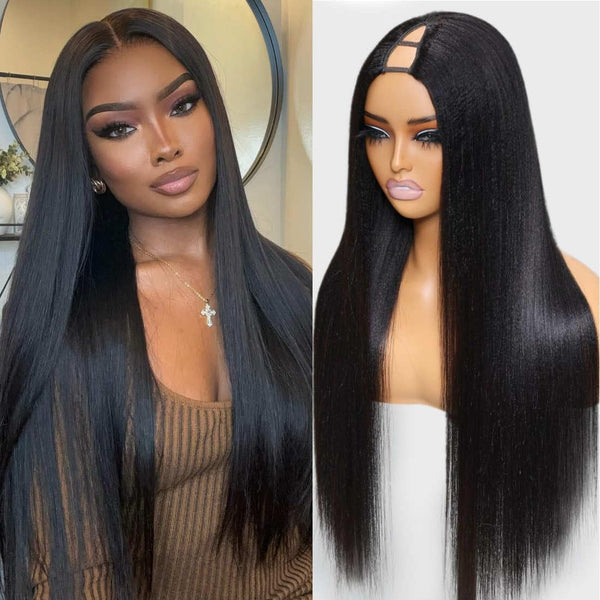 Klaiyi New EasiContour™ Yaki Straight V Part Wig Meets Real Scalp Ready To Wear Glueless Wig with  Invisi Drawstring