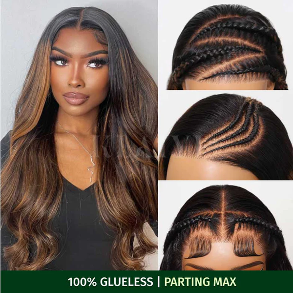 Extra 50% Off Code HALF50 | Klaiyi Dark Root Brown Balayage Highlight Body Wave T Part Lace Wig