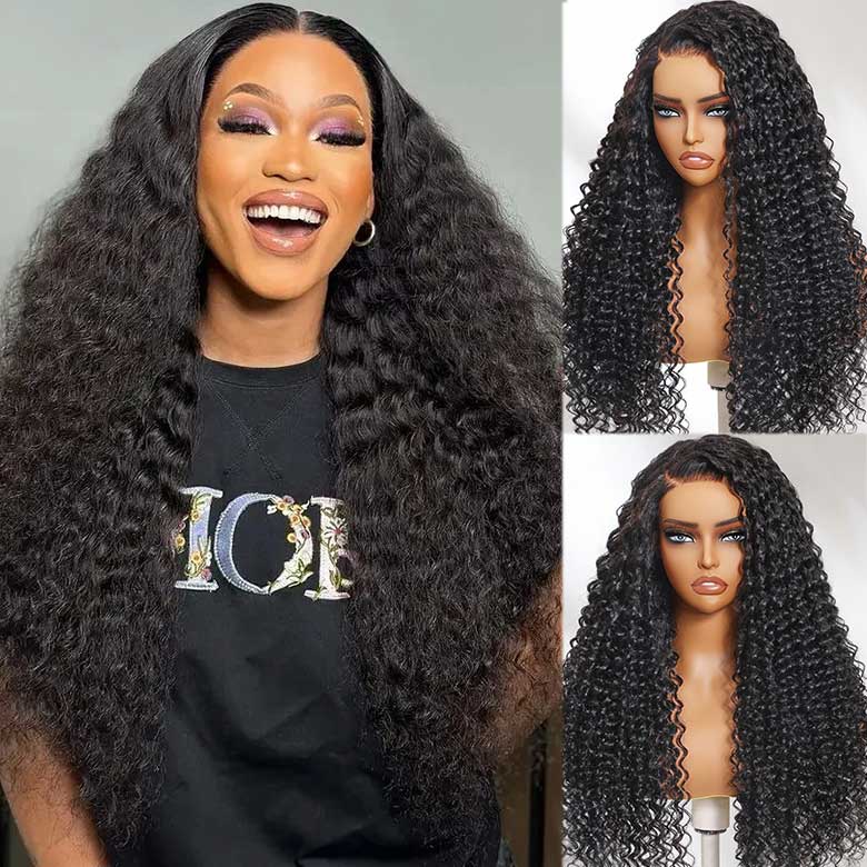 Klaiyi 13x4 Deep Wave Pre-Everything™ Lace Frontal Wig Put On and Go Ear to Ear Lace Front Wigs with Pre Plucked Hairline